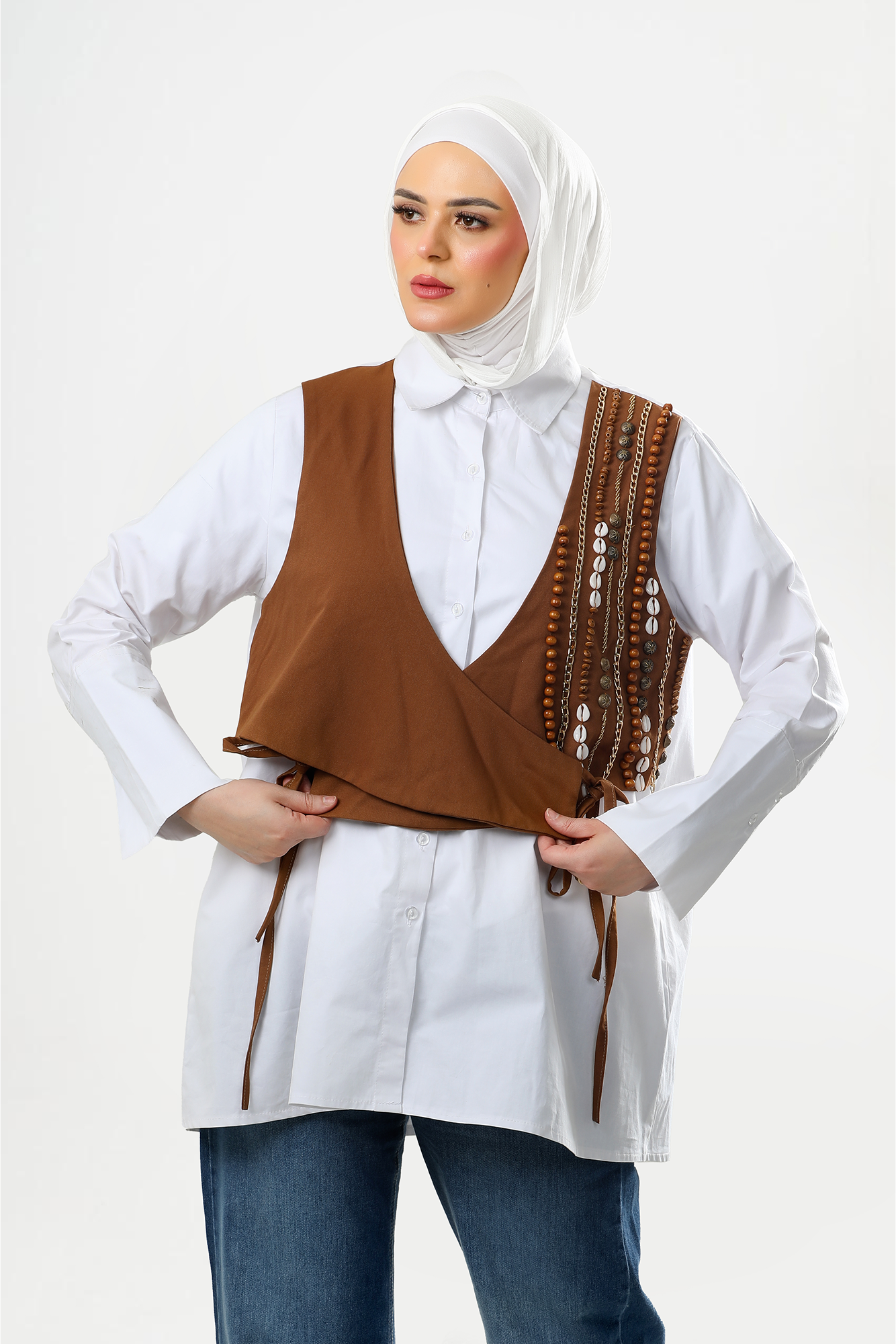 Terracotta Shell-Embroidered Vest
