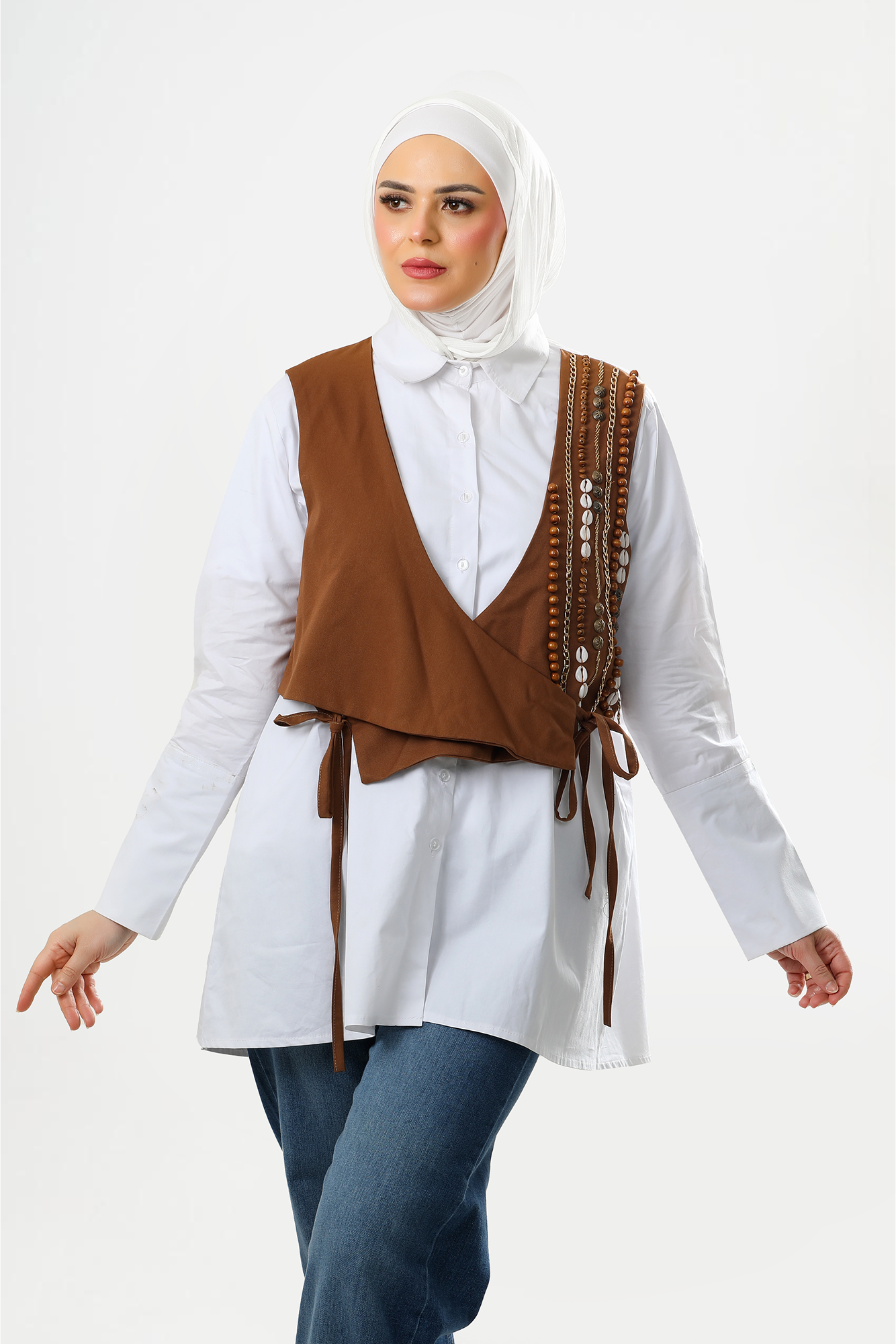 Terracotta Shell-Embroidered Vest
