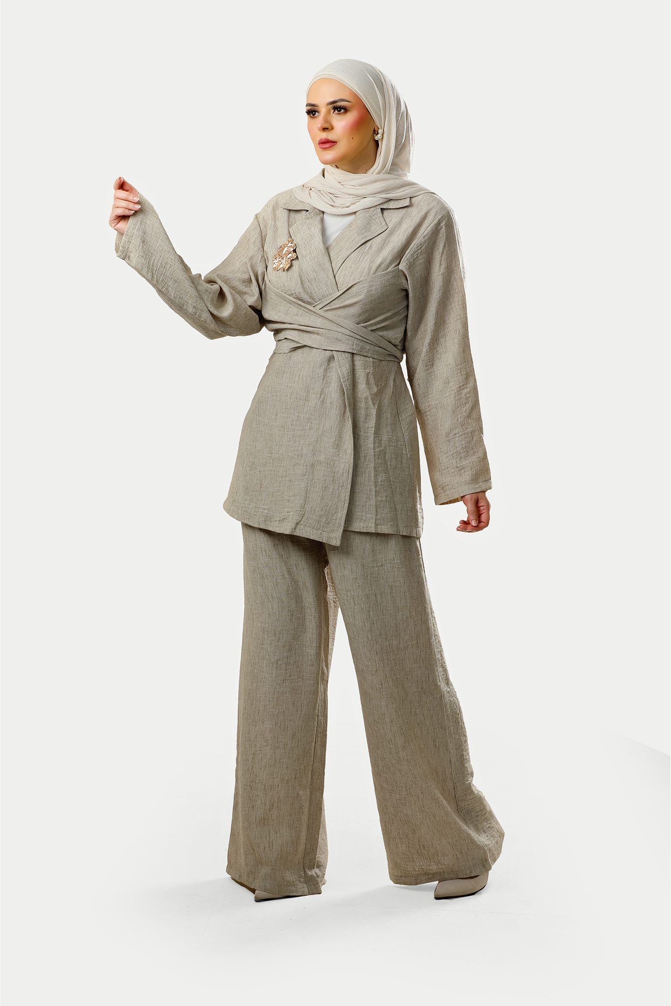 Stone Linen Wrap Co-Ord Set