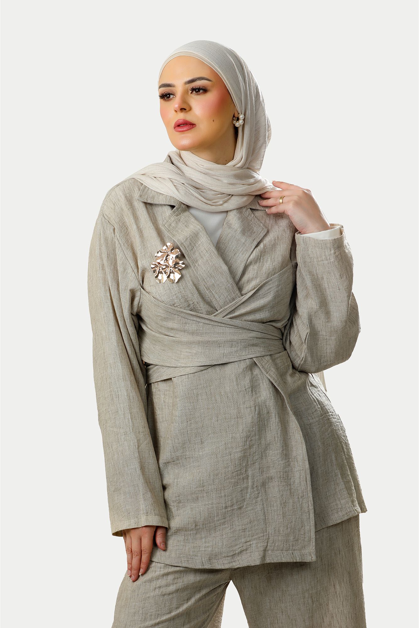 Stone Linen Wrap Co-Ord Set