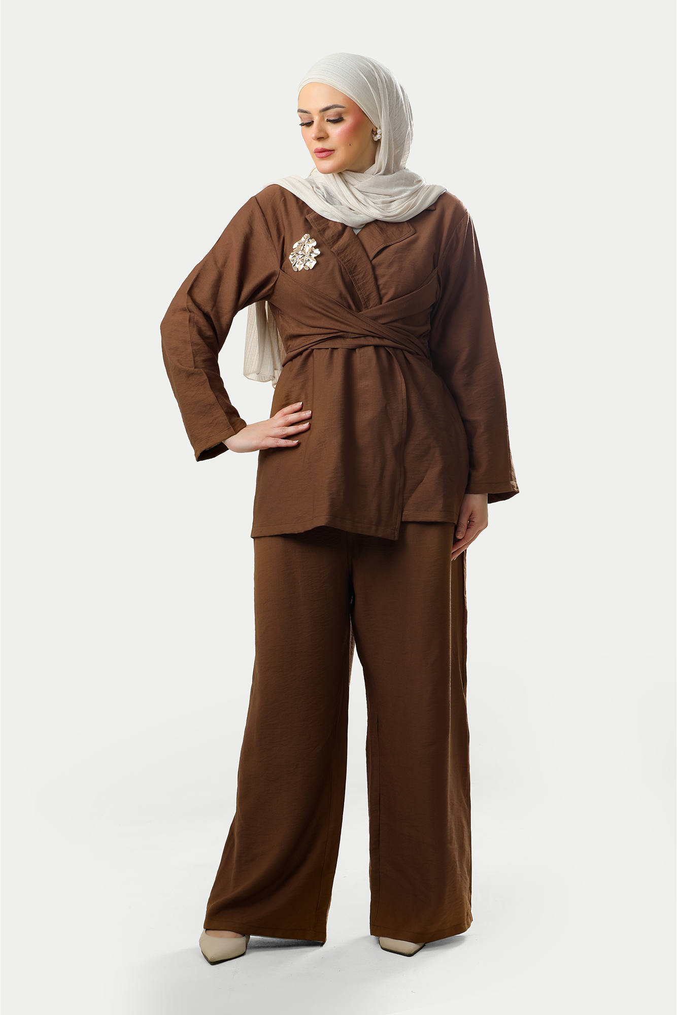 Cocoa Wrap-Top Co-Ord Set
