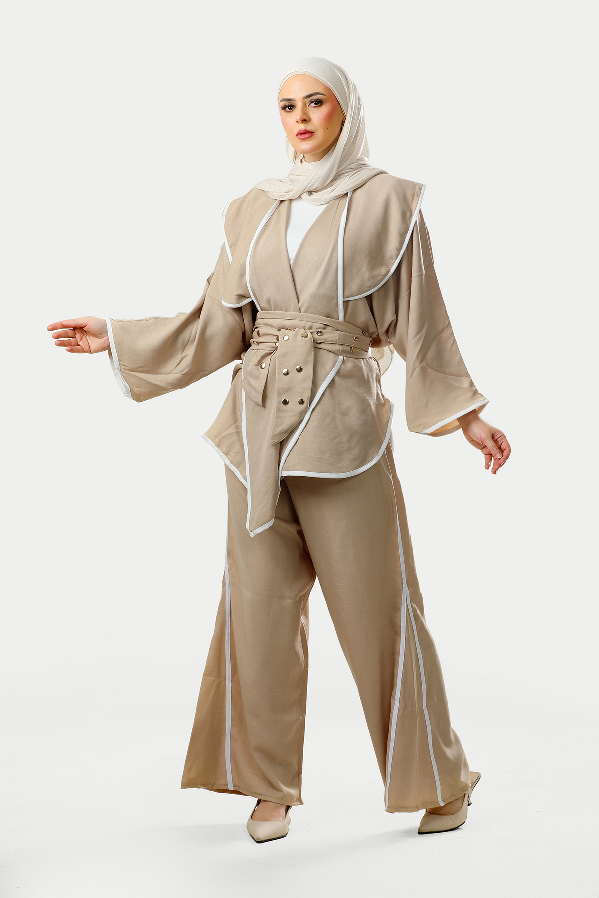 Beige stripped set