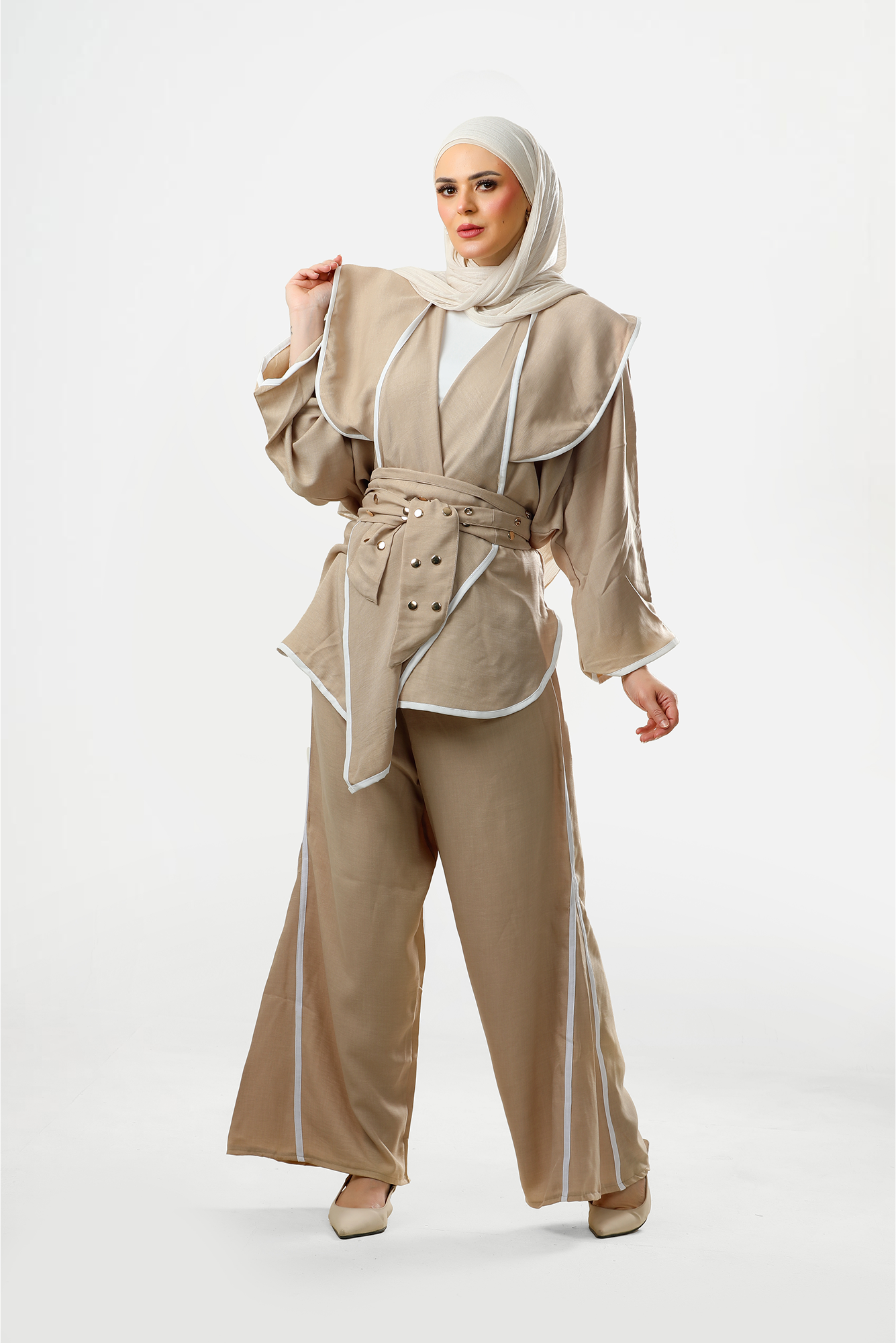 Beige stripped set