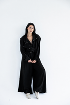 Layered modest set in linen blend – Black