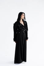 Layered modest set in linen blend – Black