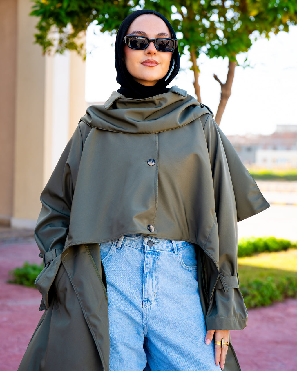 Waterproof Gabardine Trench Coat - Olive