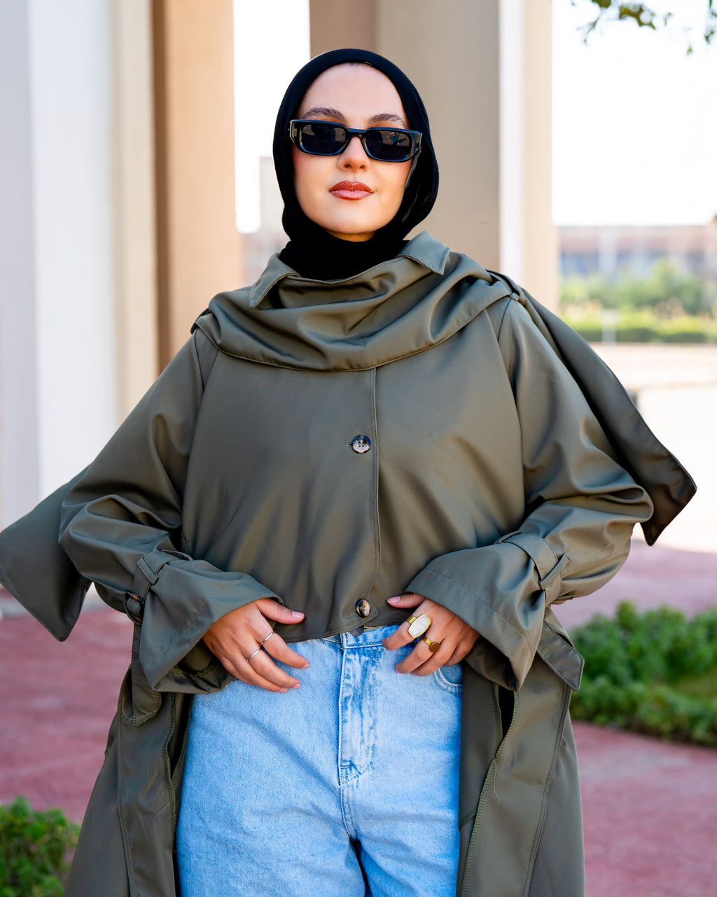 Waterproof Gabardine Trench Coat - Olive