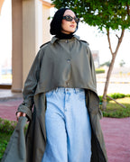 Waterproof Gabardine Trench Coat - Olive
