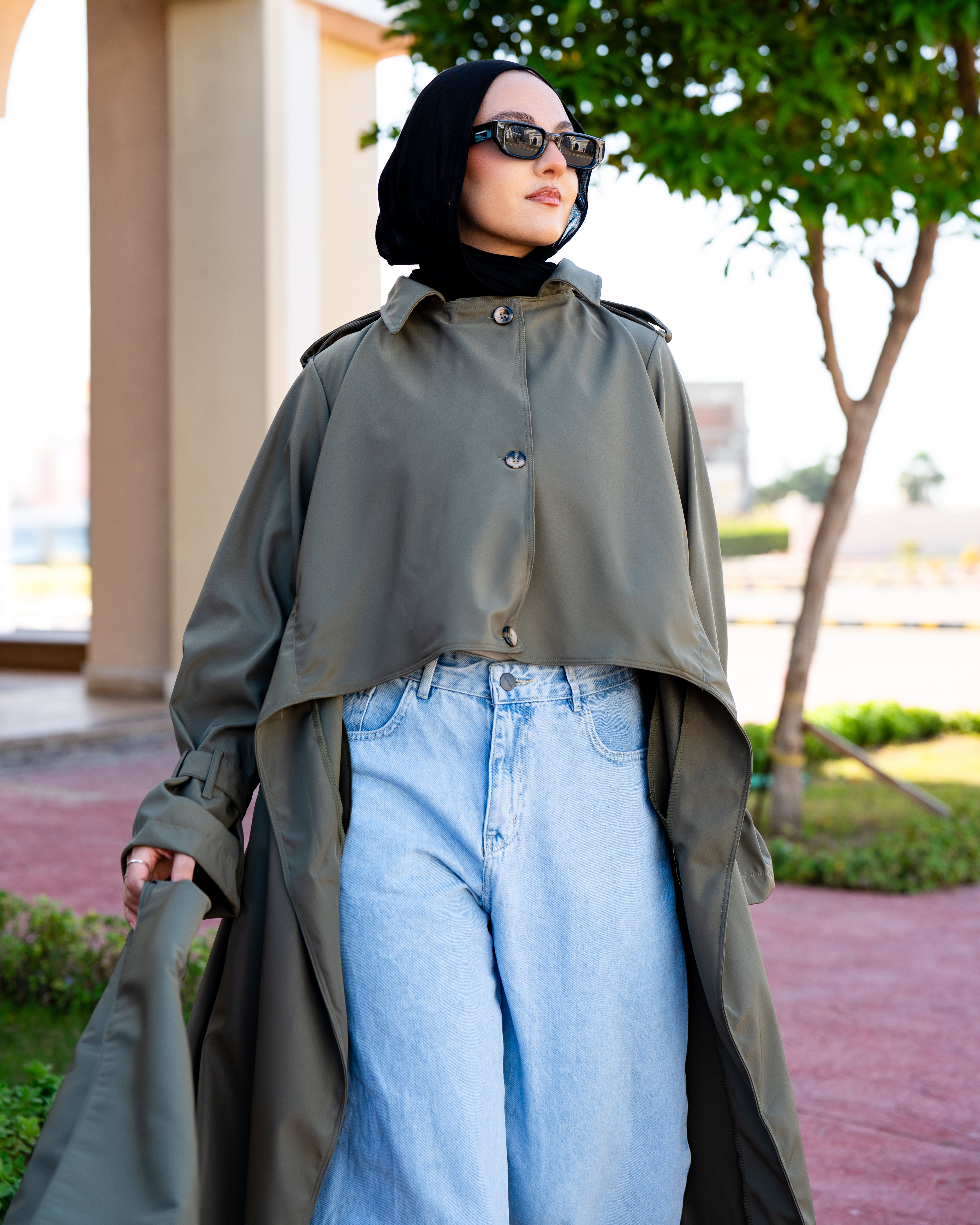 Waterproof Gabardine Trench Coat - Olive
