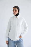 Oversized with brooch shirt in cotton poplin – White
