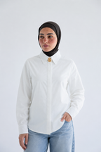 Oversized with brooch shirt in cotton poplin – White