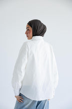 Oversized with brooch shirt in cotton poplin – White