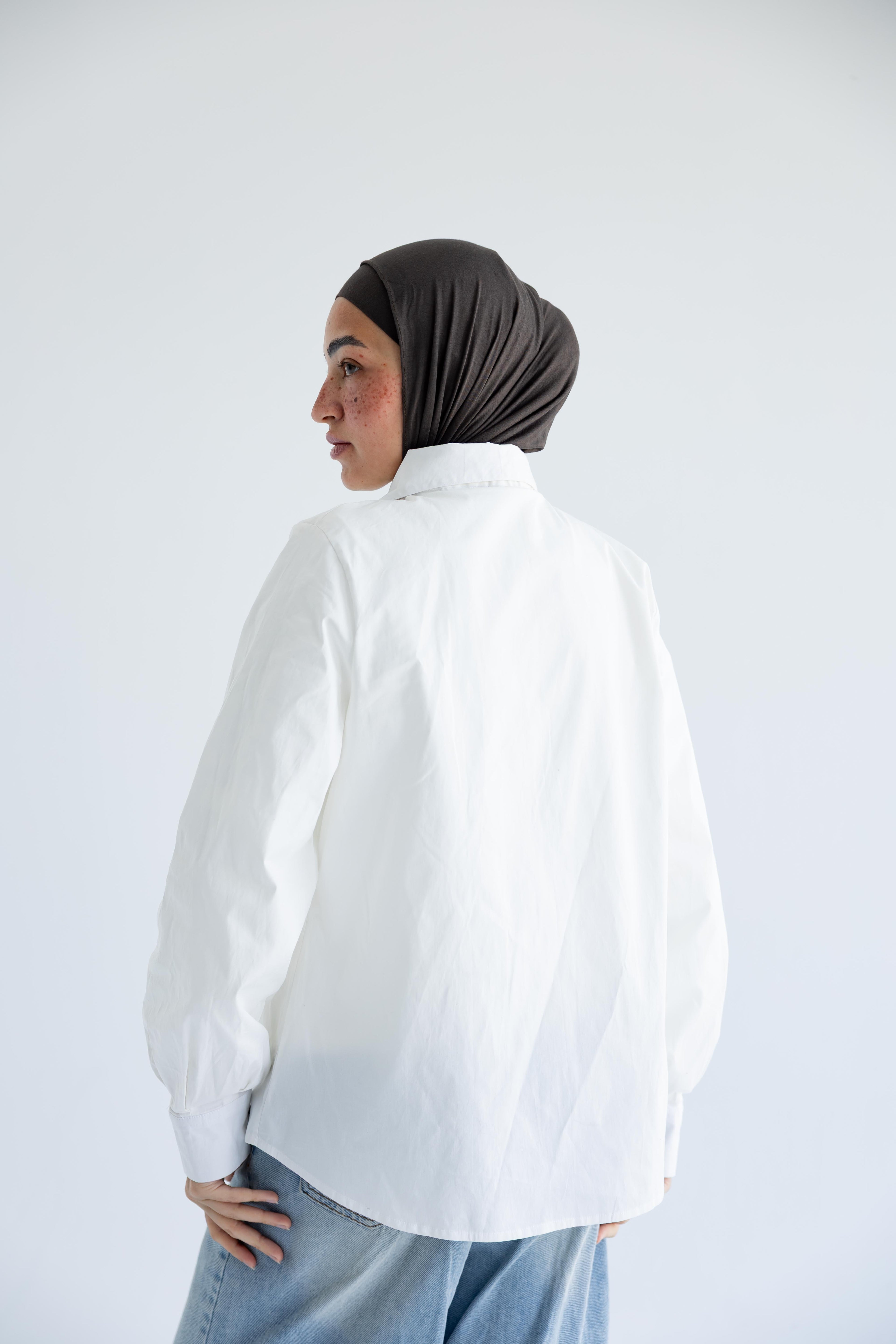 Oversized with brooch shirt in cotton poplin – White