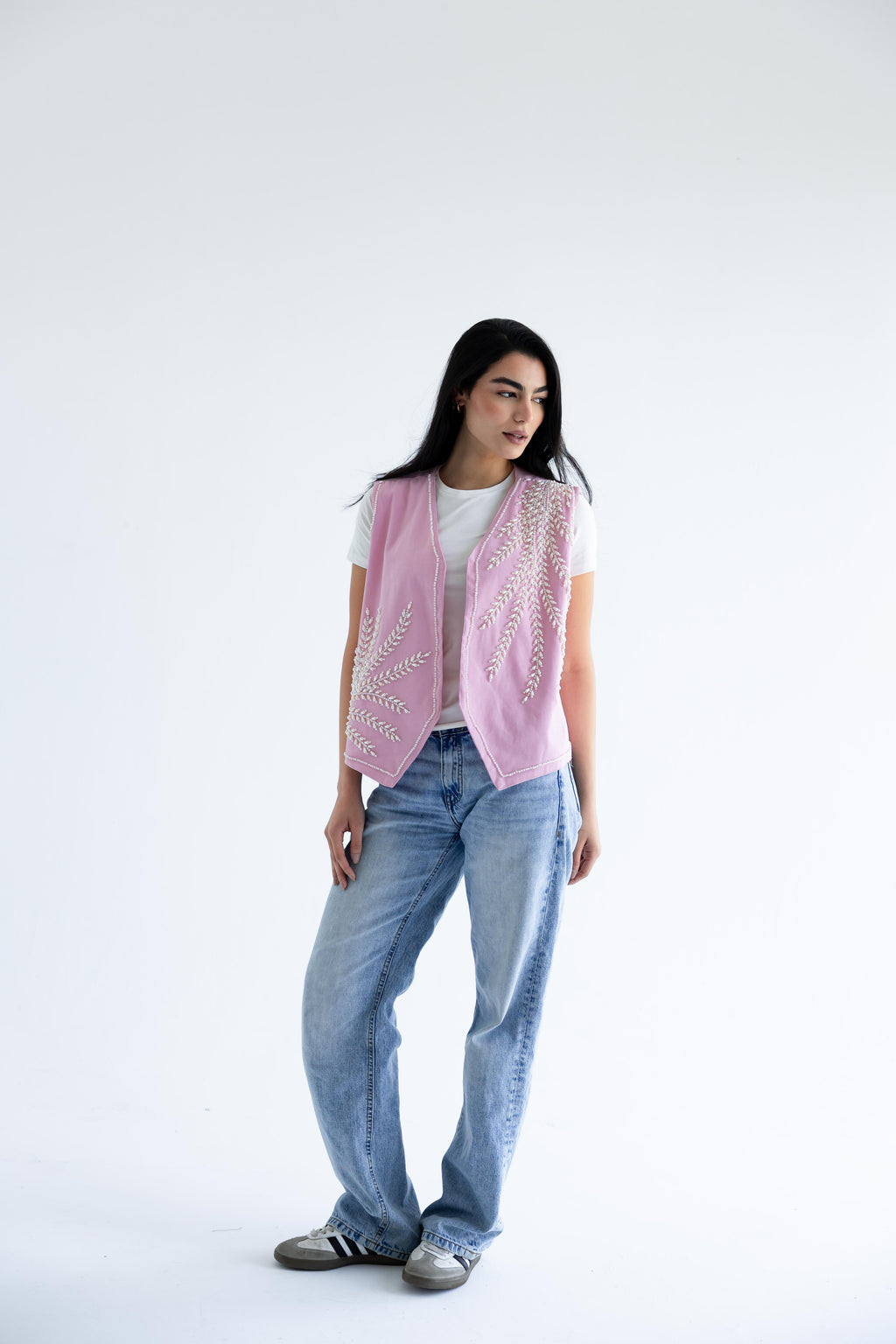 Floral vest in structured cotton - Candy Pink