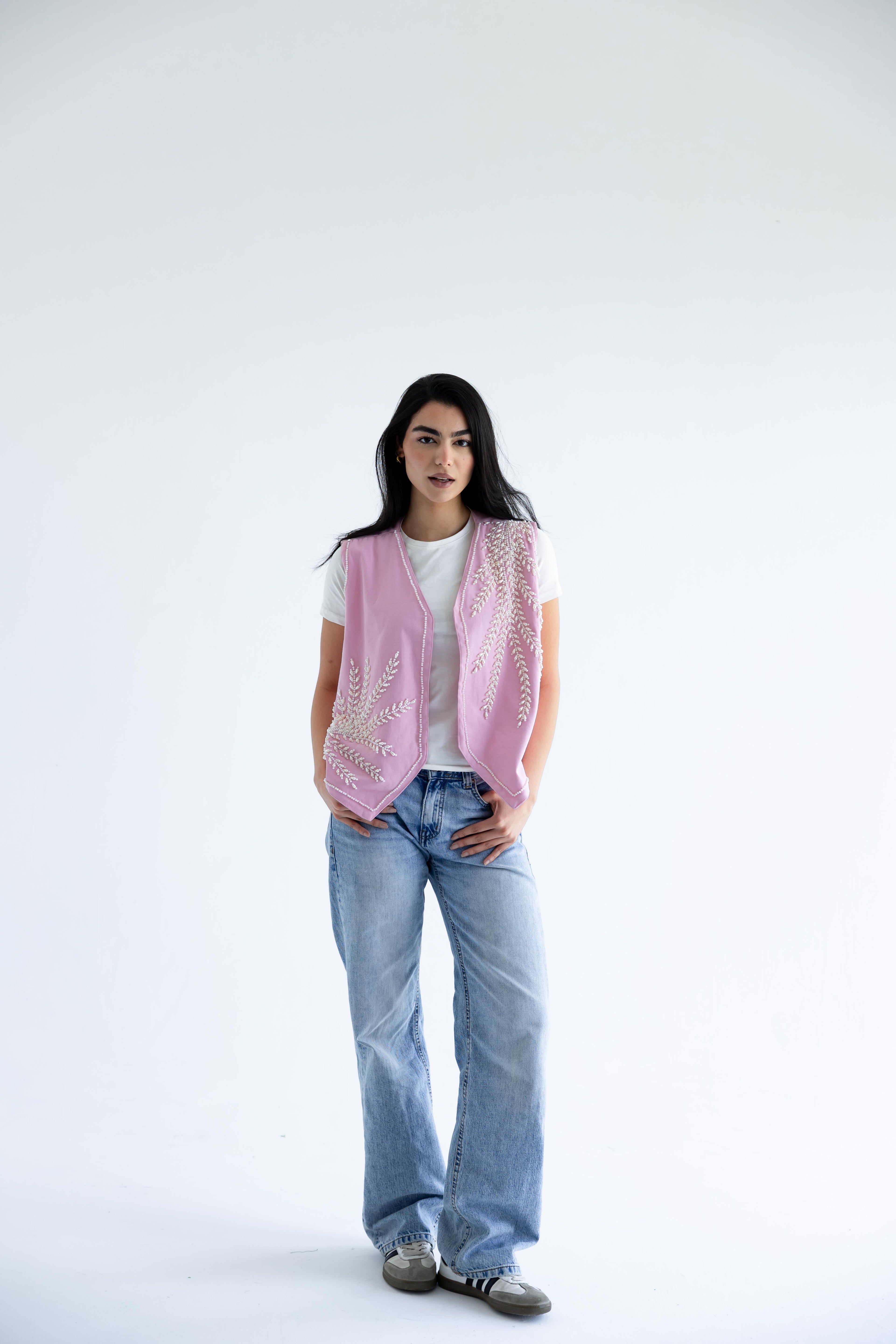 Floral vest in structured cotton - Candy Pink