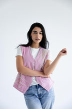 Floral vest in structured cotton - Candy Pink
