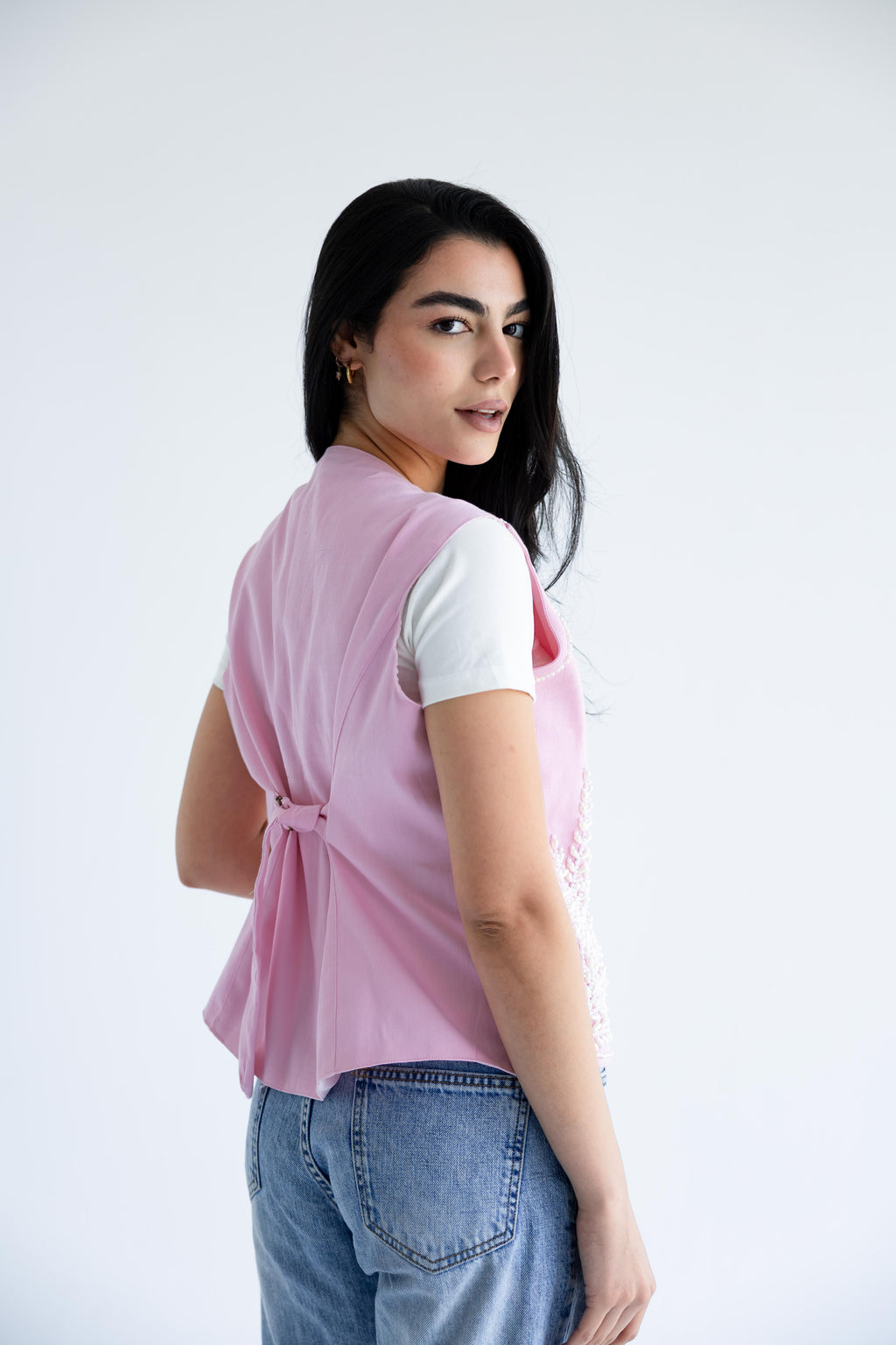 Floral vest in structured cotton - Candy Pink