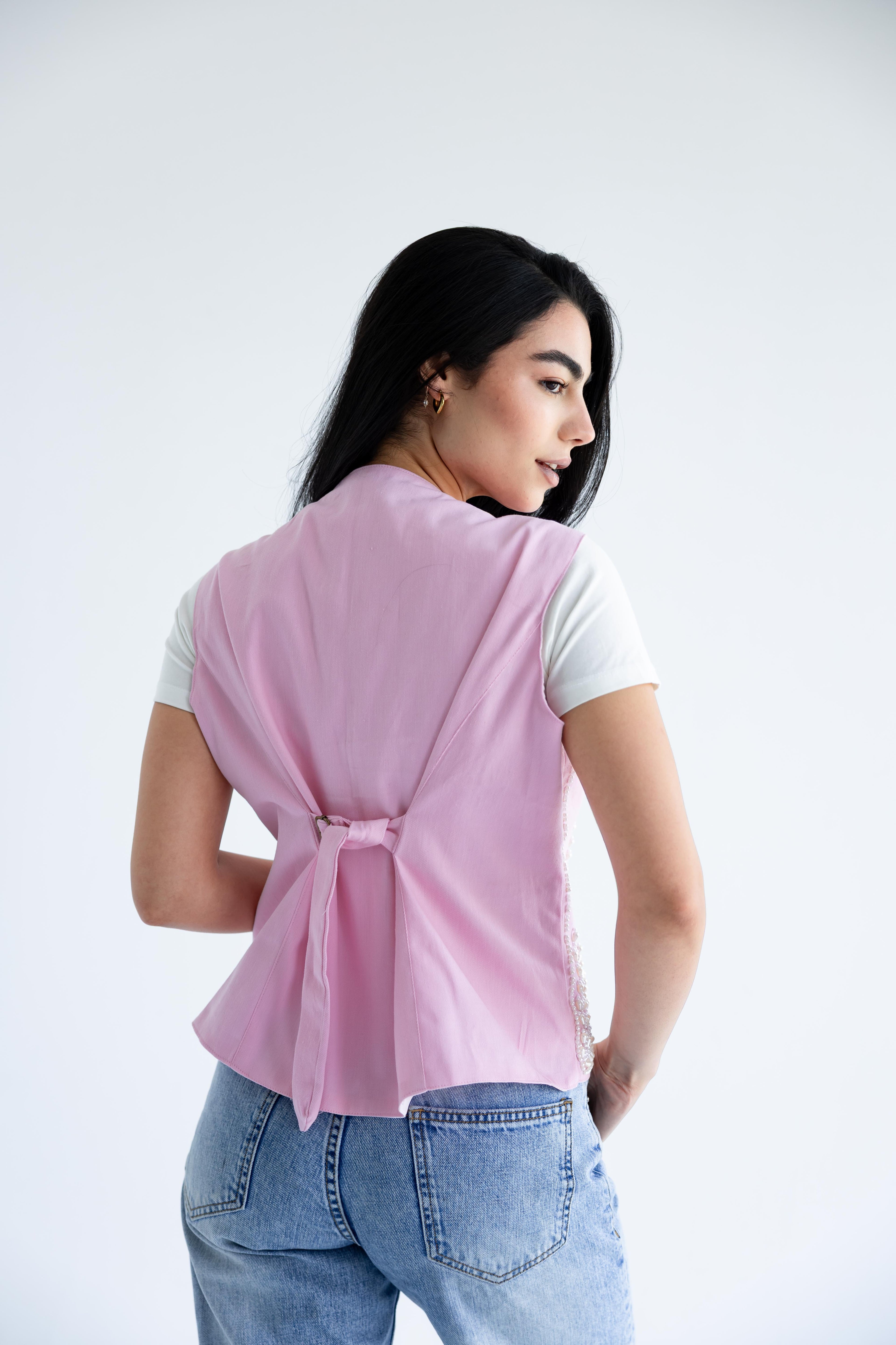 Floral vest in structured cotton - Candy Pink