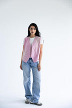 Floral vest in structured cotton - Candy Pink
