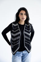 Chevron-studded vest in structured cotton - Black