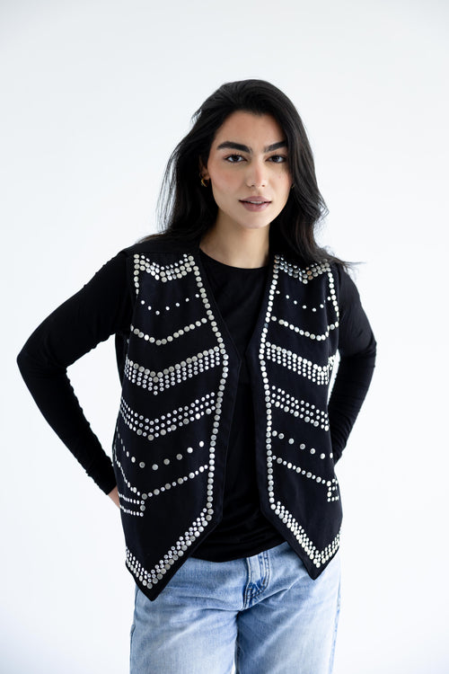 Chevron-studded vest in structured cotton - Black