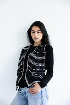 Chevron-studded vest in structured cotton - Black
