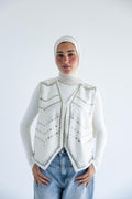 Chevron-studded vest in structured cotton - White