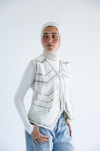 Chevron-studded vest in structured cotton - White
