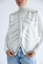 Chevron-studded vest in structured cotton - White