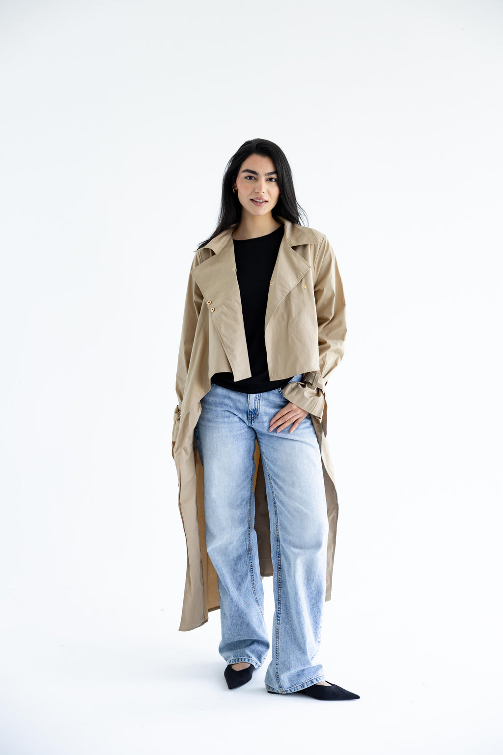 High-low trench shirt in cotton - Beige