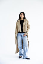 High-low trench shirt in cotton - Beige