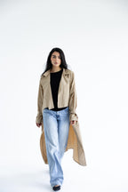 High-low trench shirt in cotton - Beige
