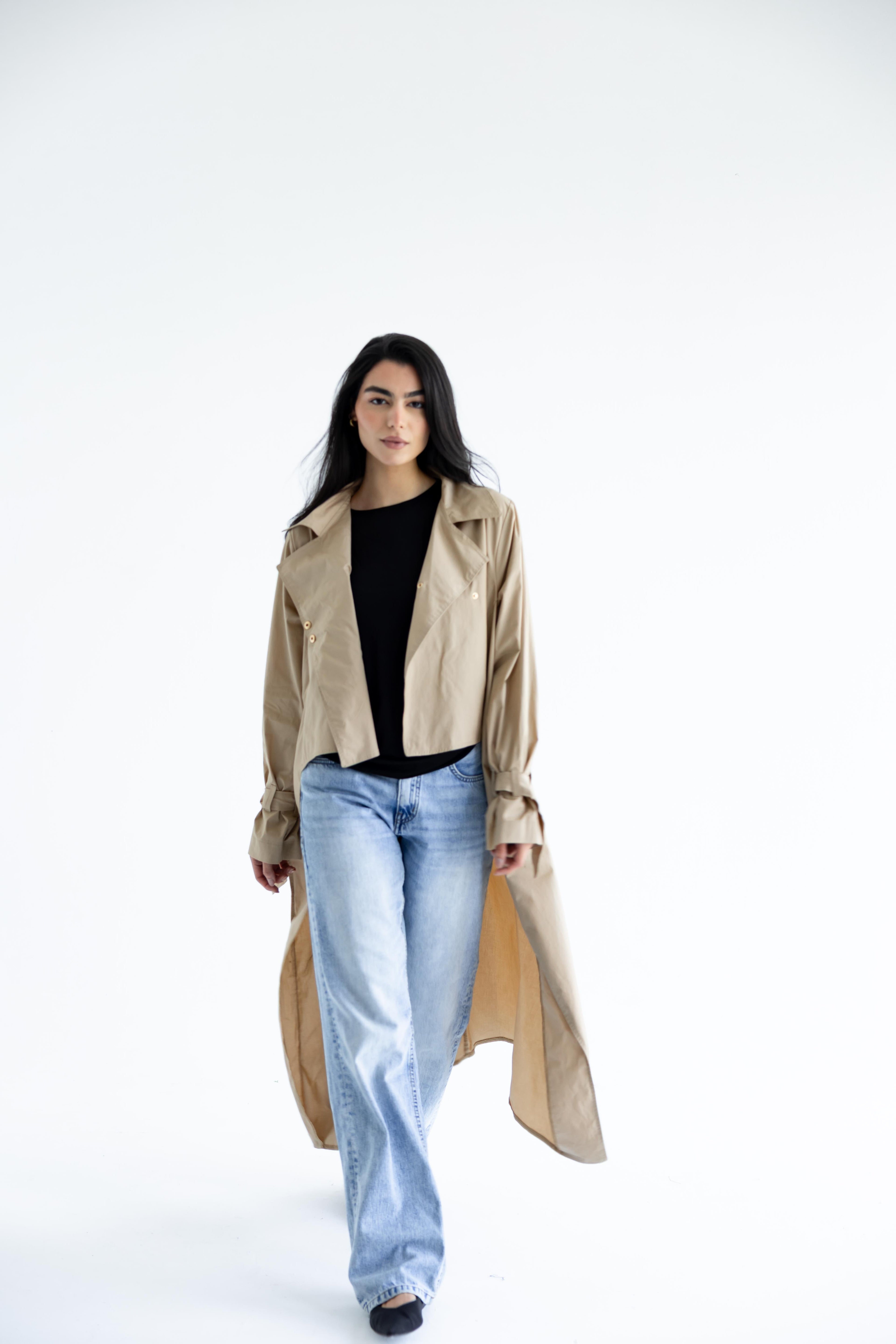 High-low trench shirt in cotton - Beige