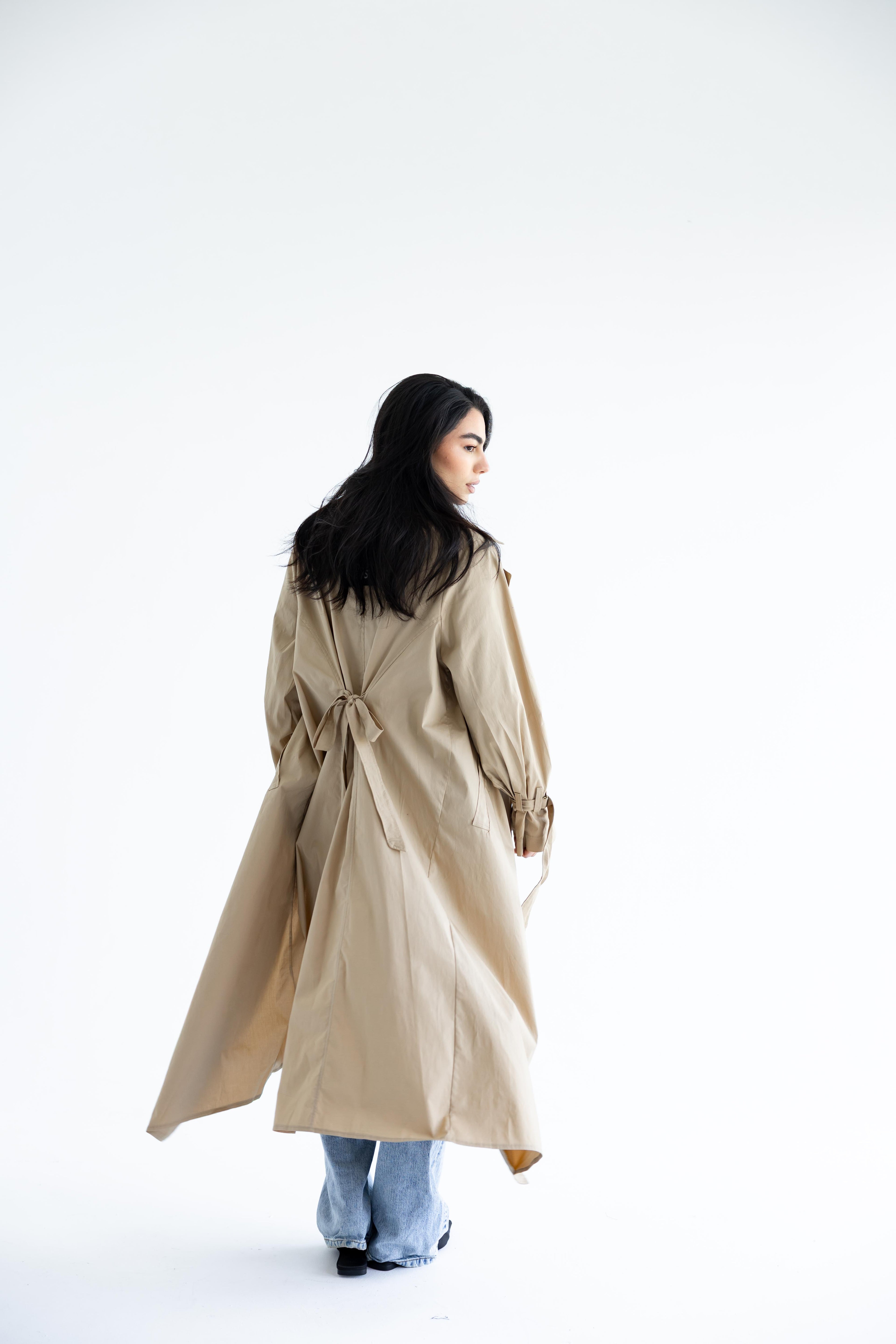High-low trench shirt in cotton - Beige
