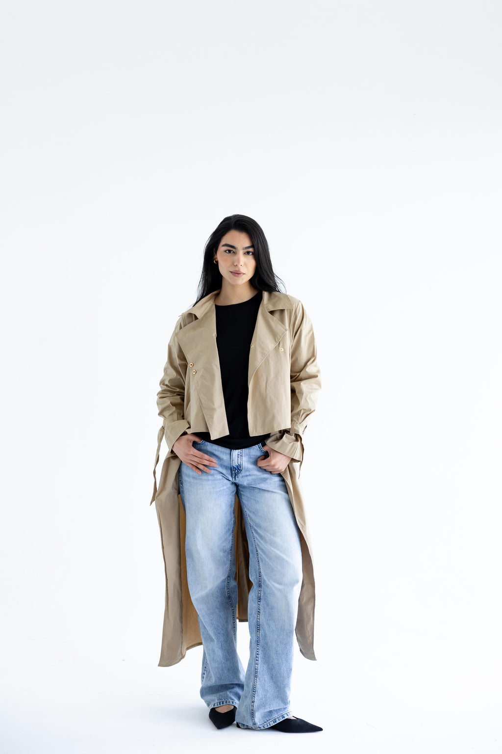 High-low trench shirt in cotton - Beige