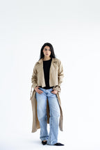 High-low trench shirt in cotton - Beige