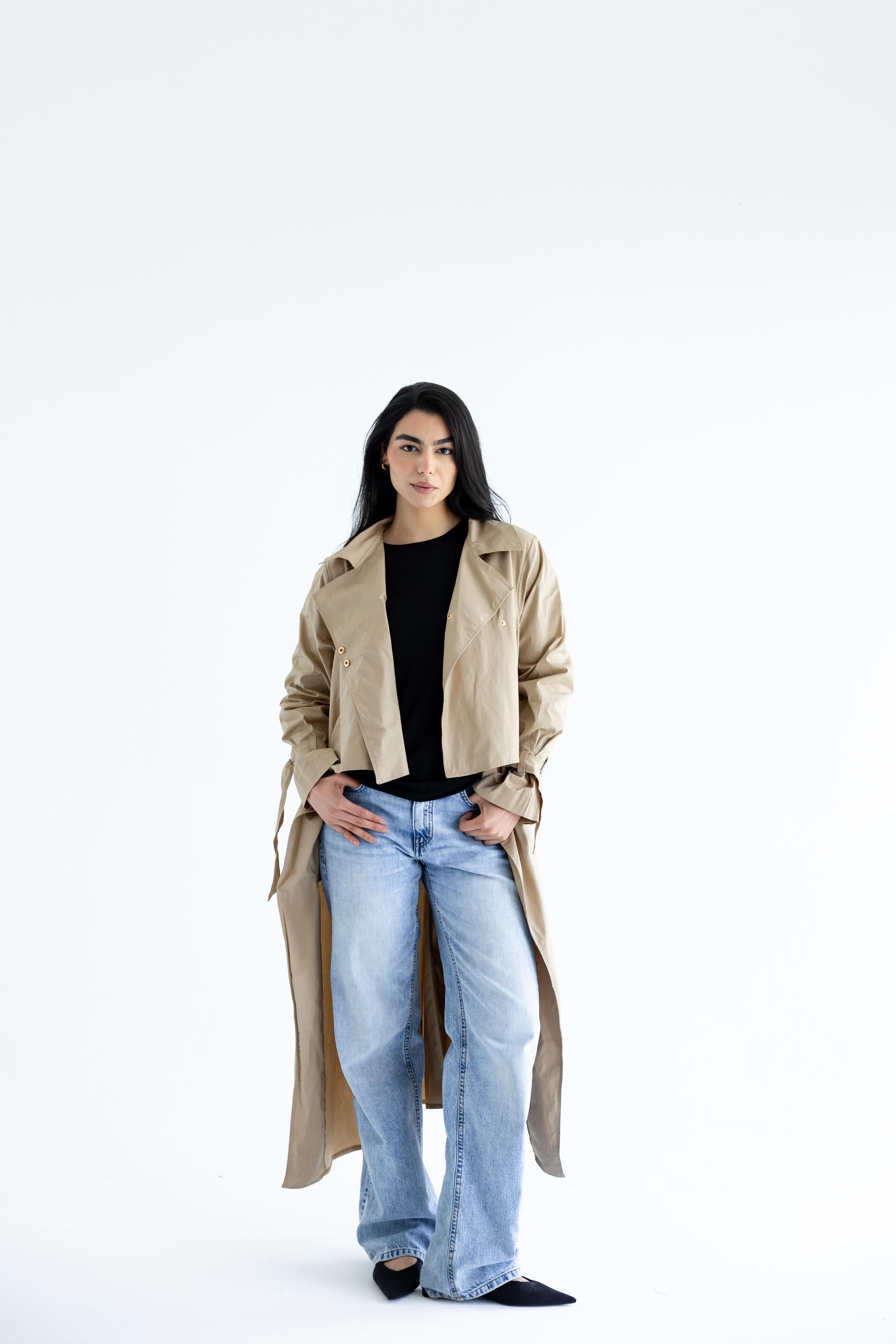 High-low trench shirt in cotton - Beige