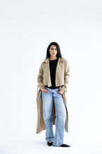 High-low trench shirt in cotton - Beige