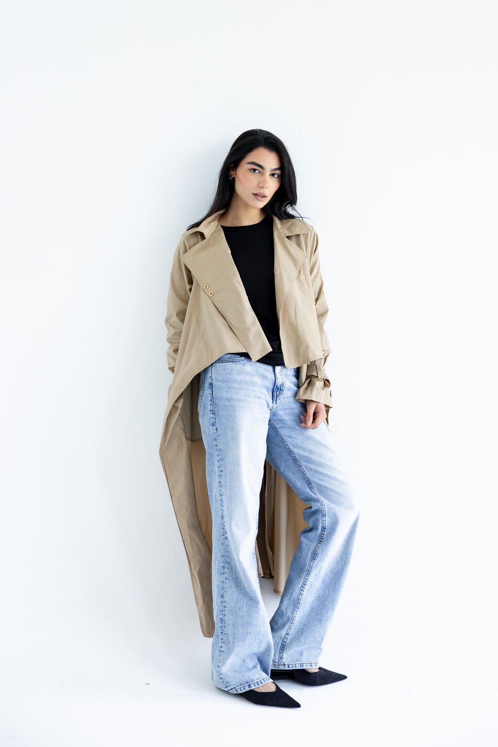 High-low trench shirt in cotton - Beige