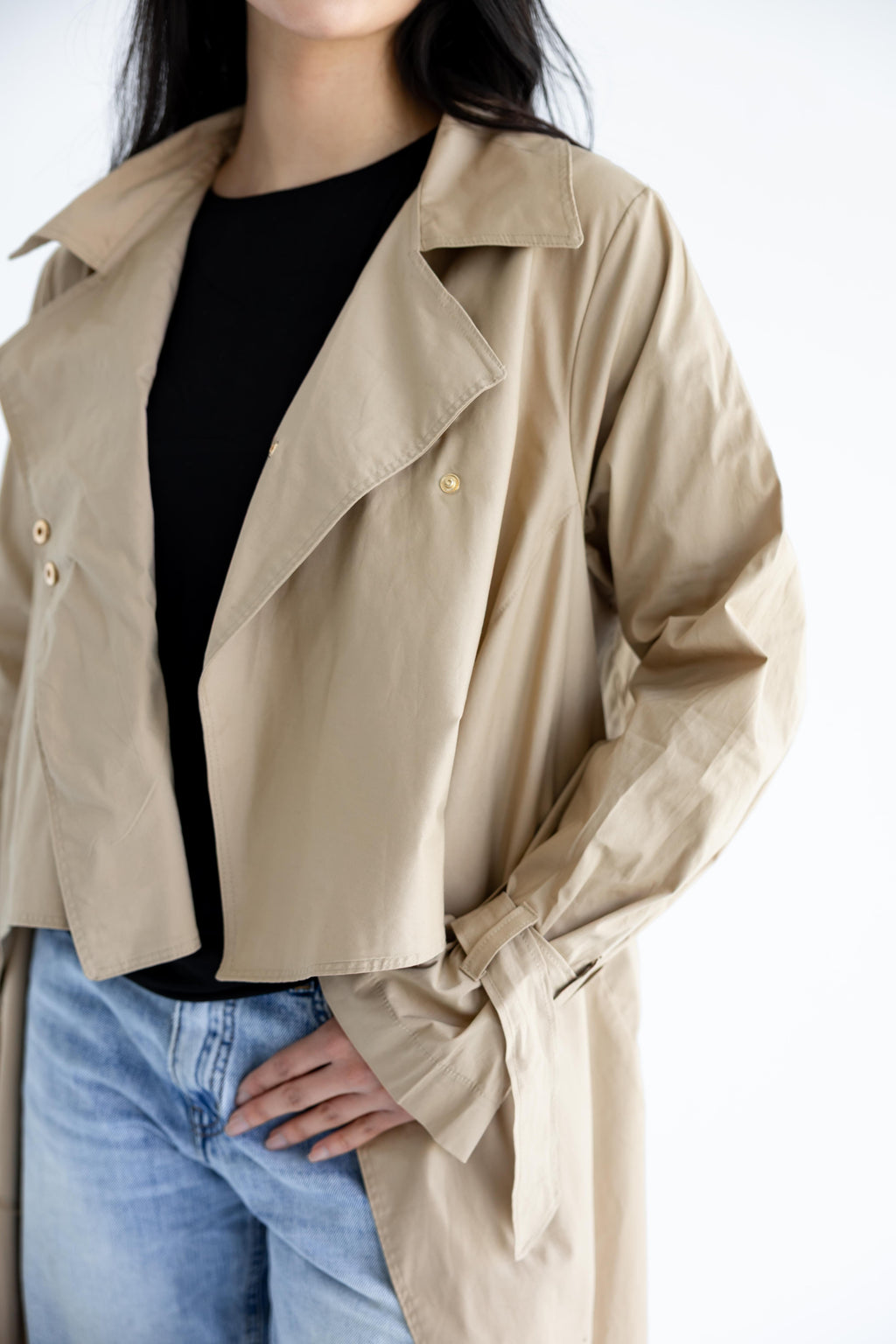 High-low trench shirt in cotton - Beige