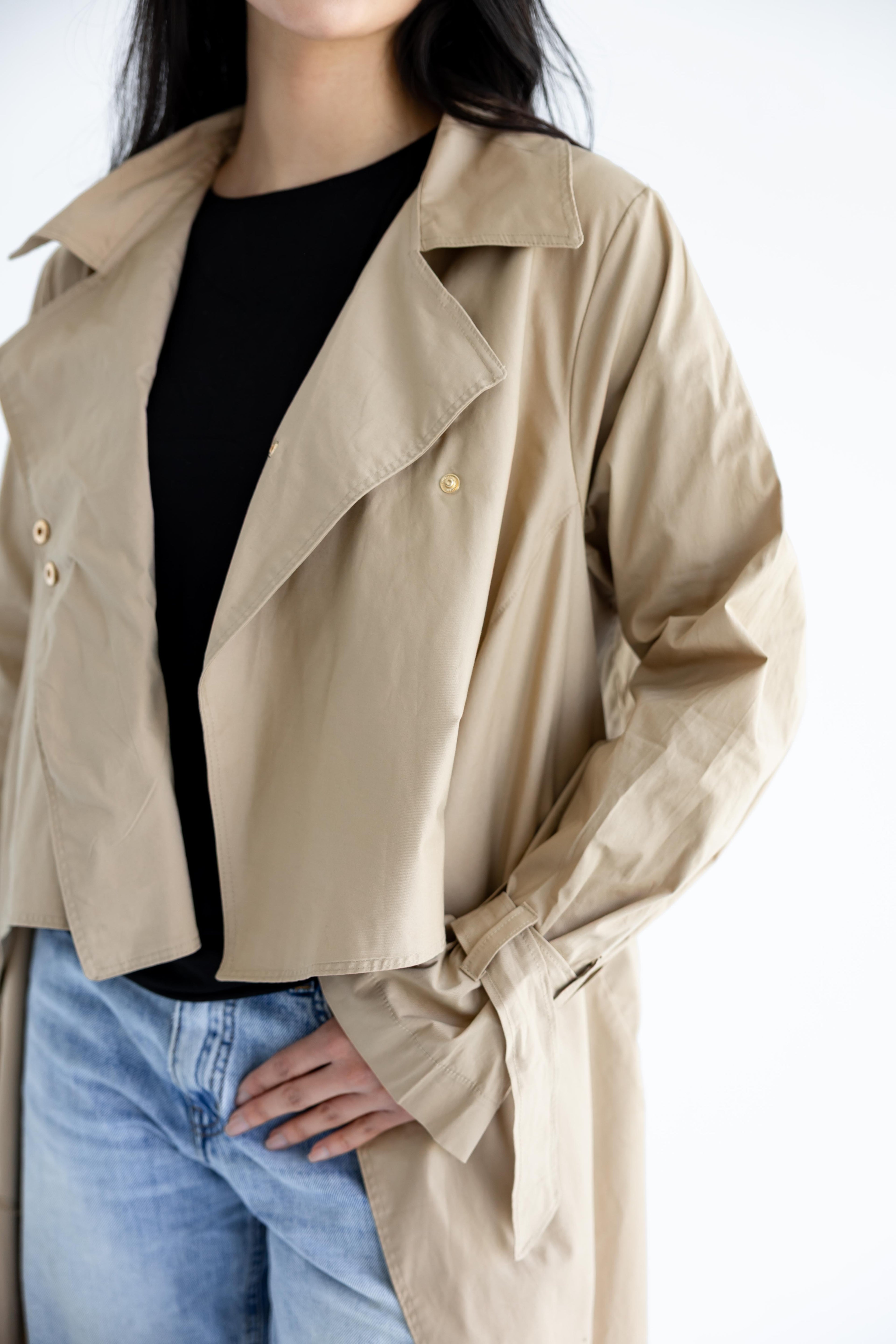 High-low trench shirt in cotton - Beige