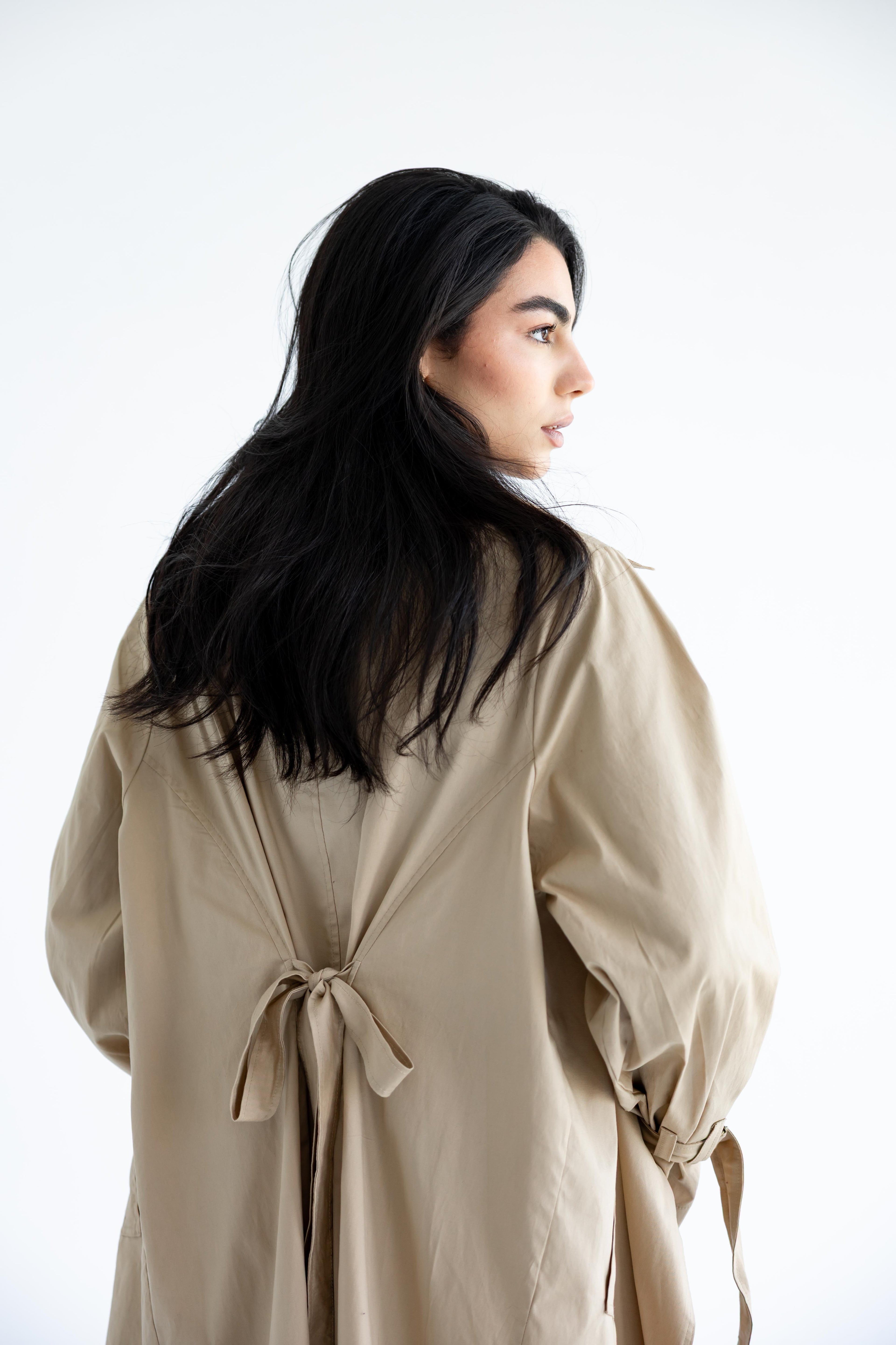 High-low trench shirt in cotton - Beige