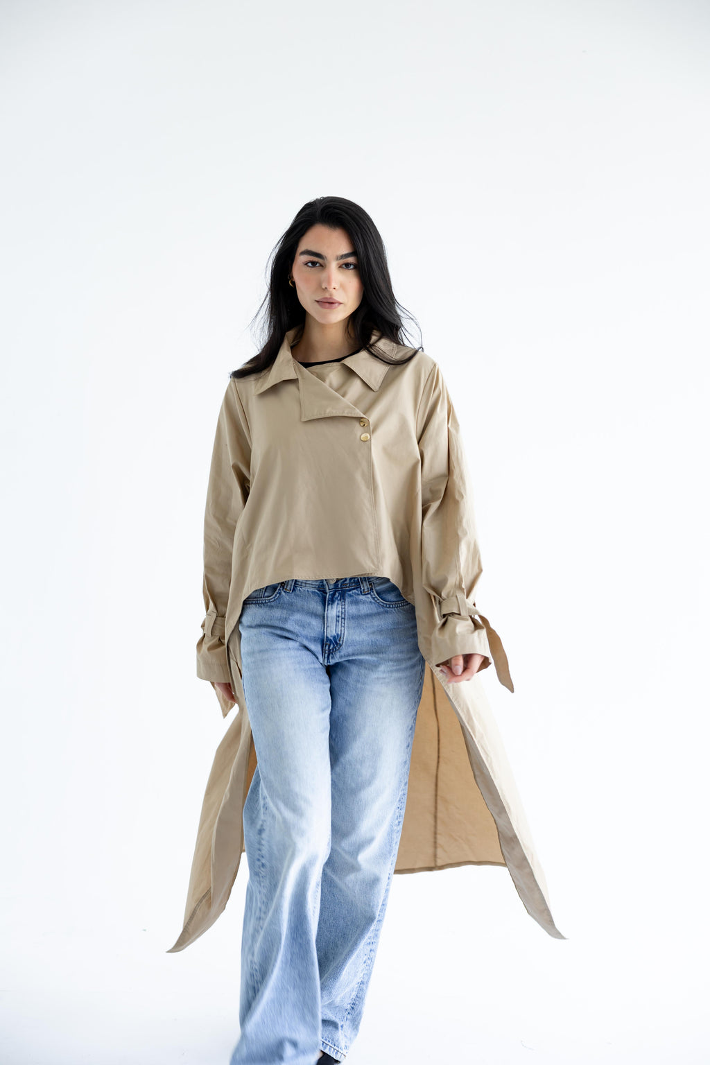 High-low trench shirt in cotton - Beige