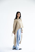 High-low trench shirt in cotton - Beige
