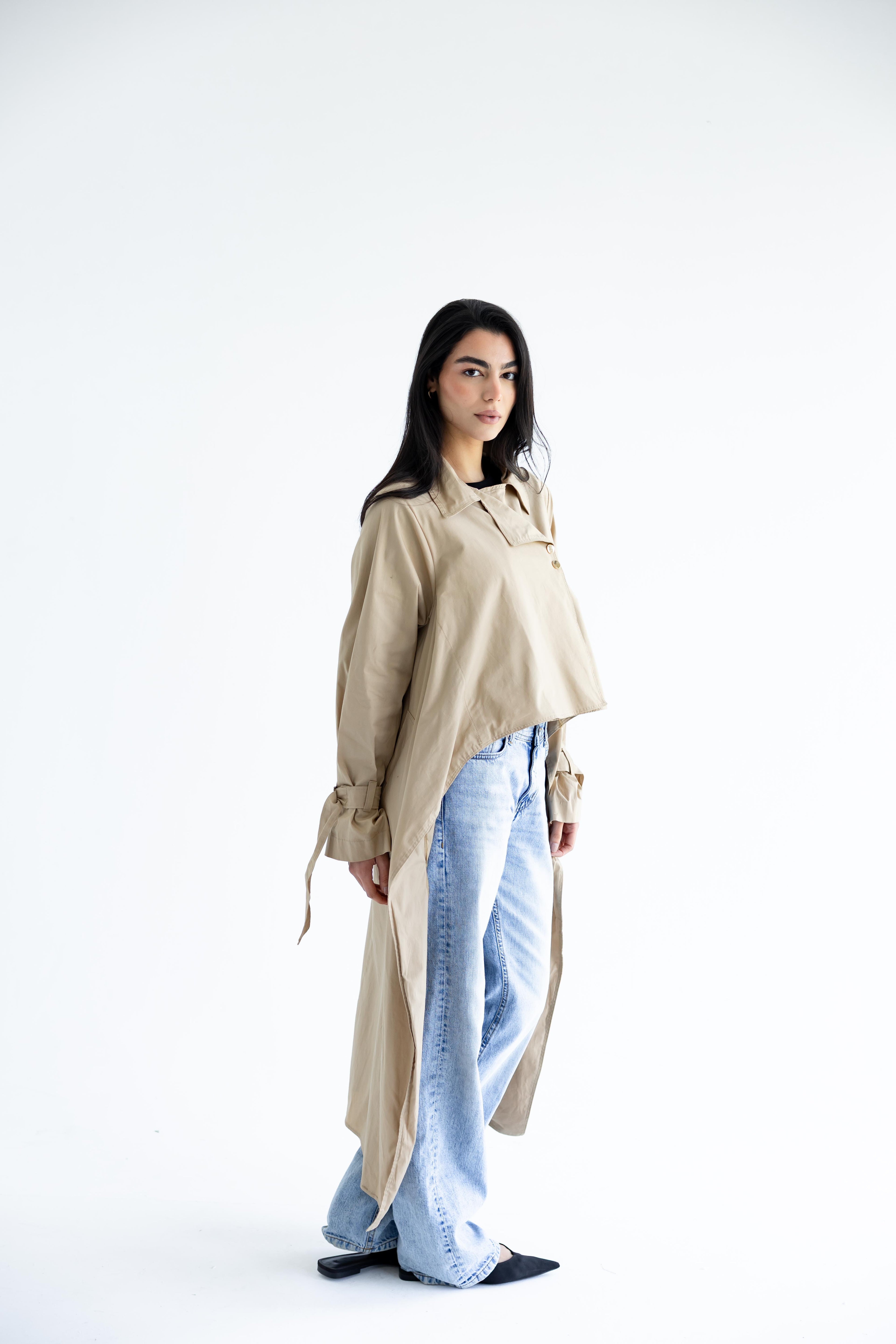 High-low trench shirt in cotton - Beige