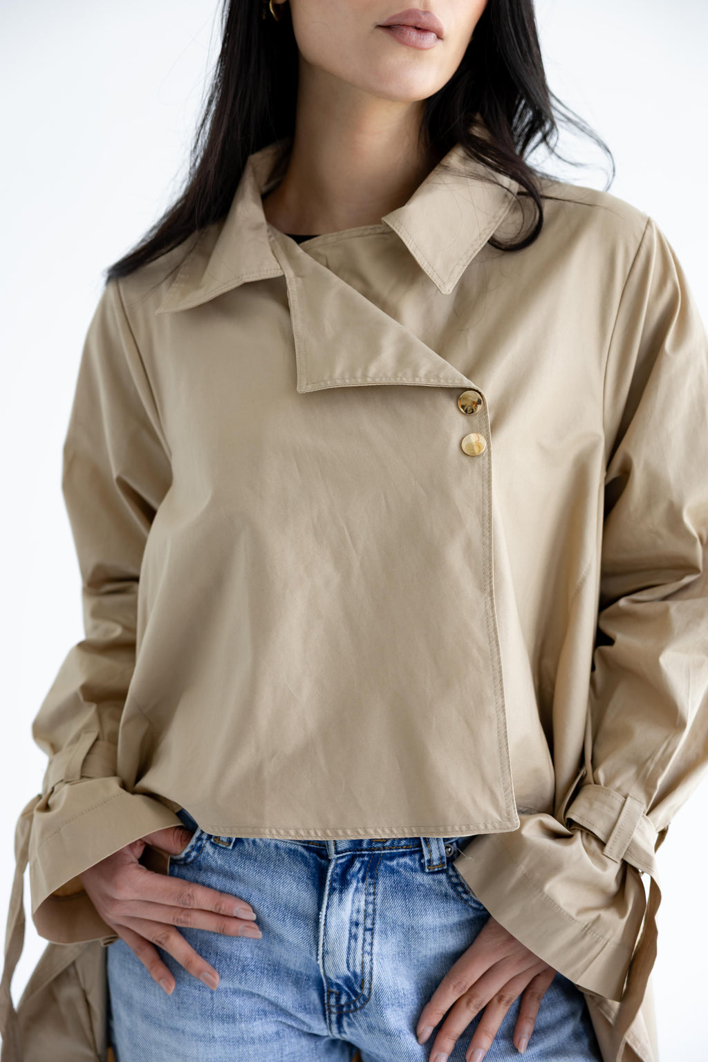 High-low trench shirt in cotton - Beige