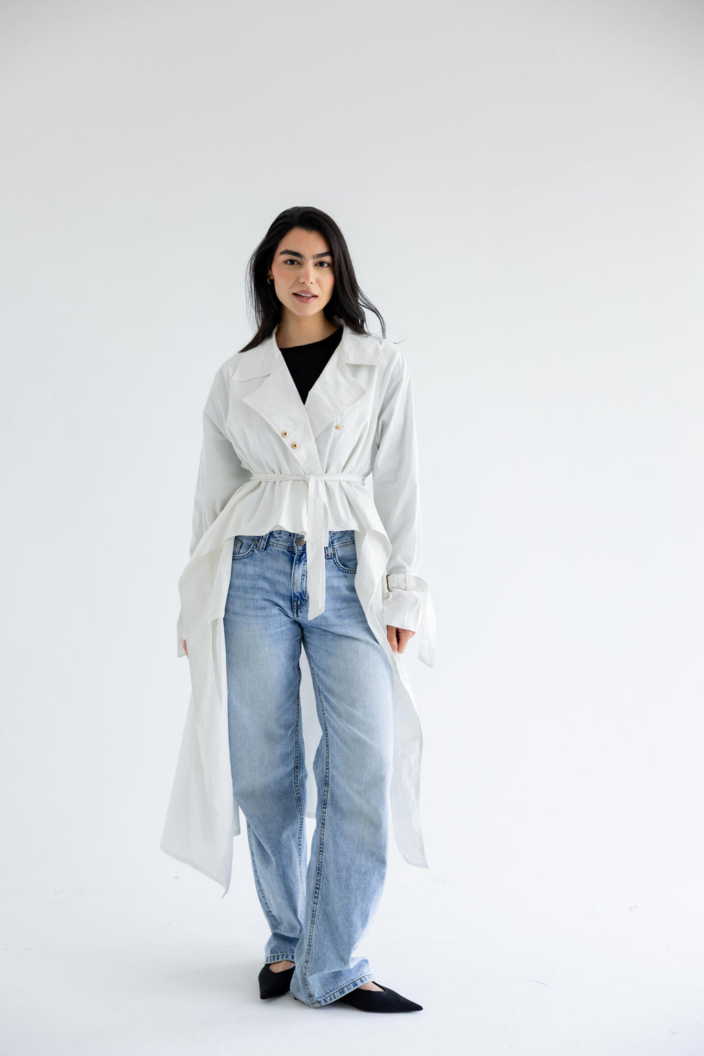 High-low trench shirt in cotton - white