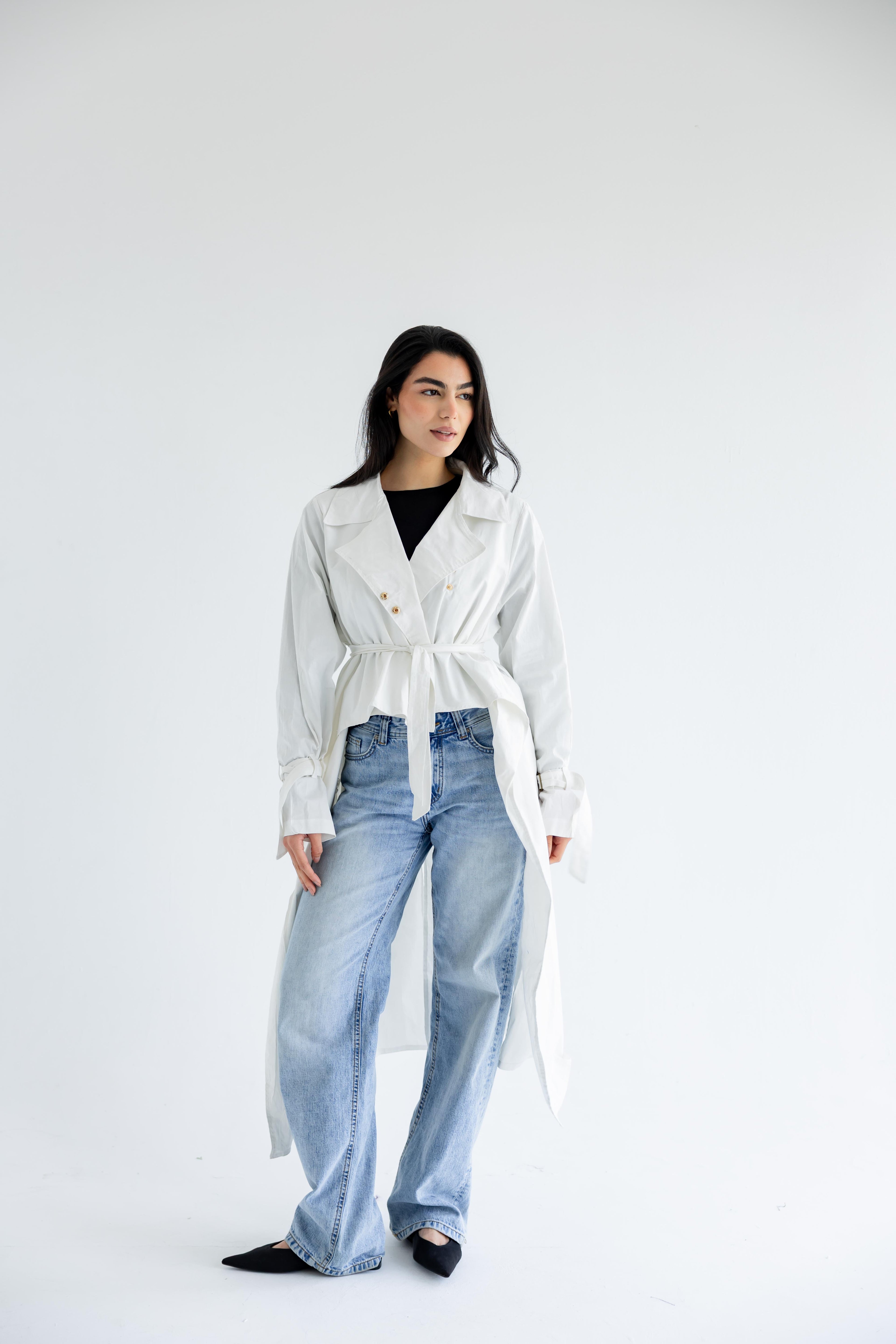 High-low trench shirt in cotton - white