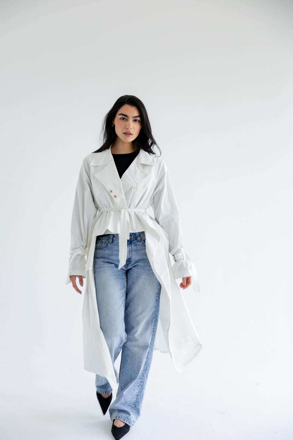 High-low trench shirt in cotton - white