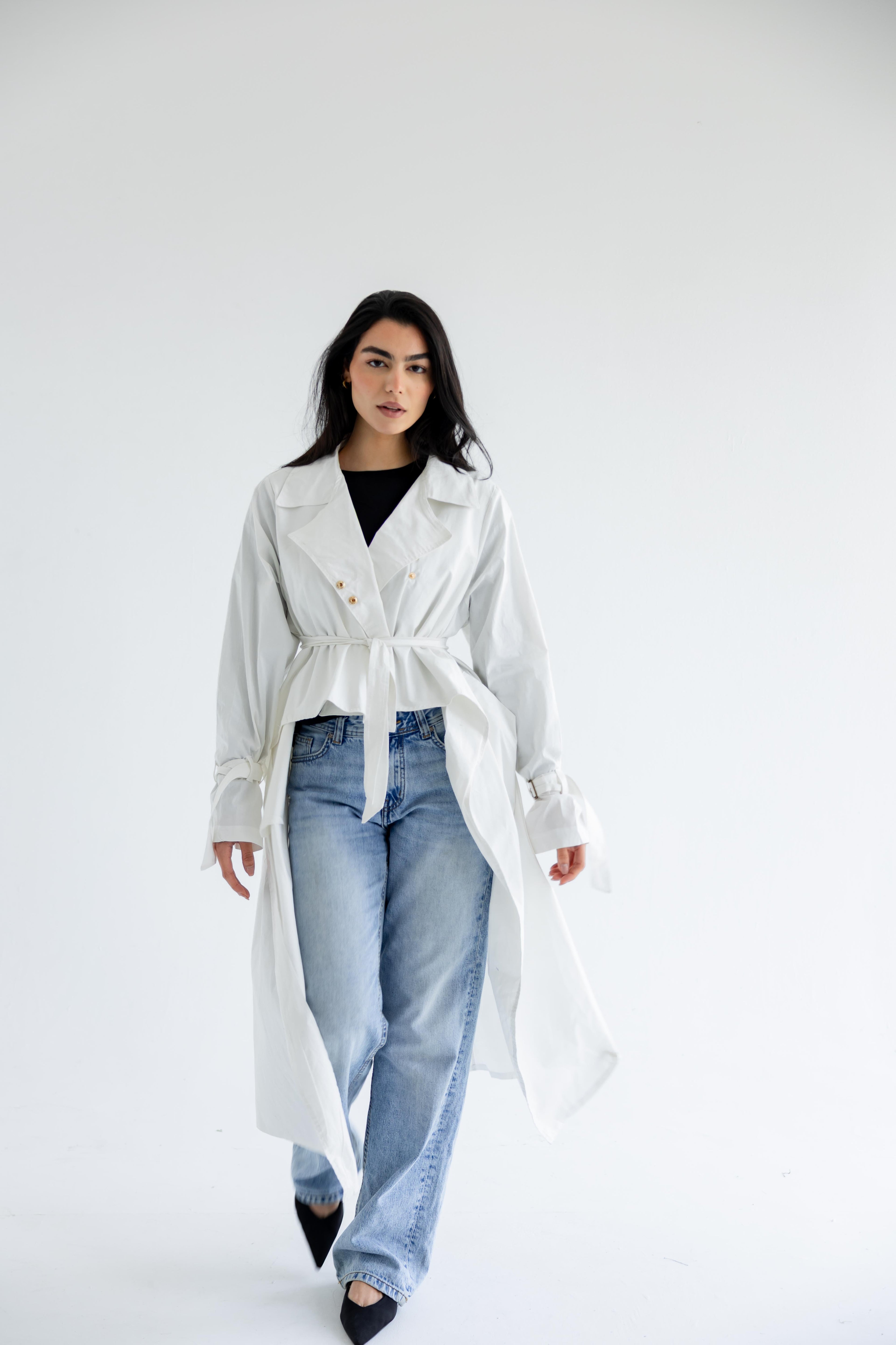 High-low trench shirt in cotton - white